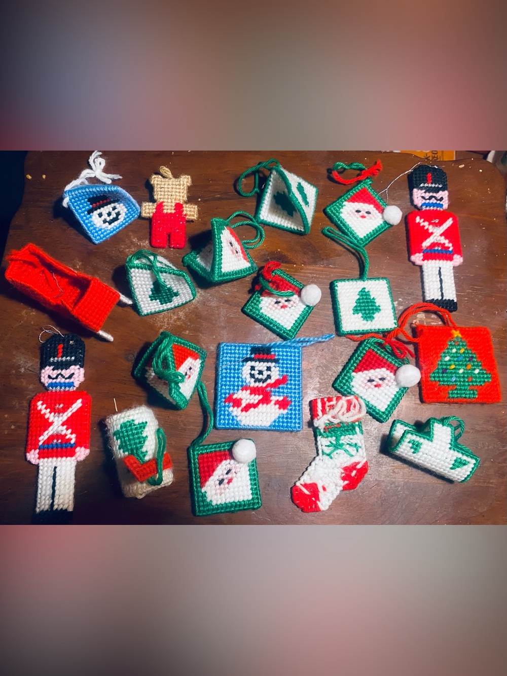 Vintage Christmas Plastic Canvas Needlepoint Ornaments 19 pieces